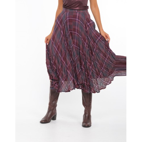 Long flared skirt with tartan pattern Manon