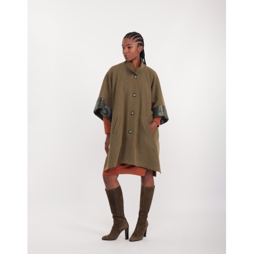 Poncho en tweed vert Tea