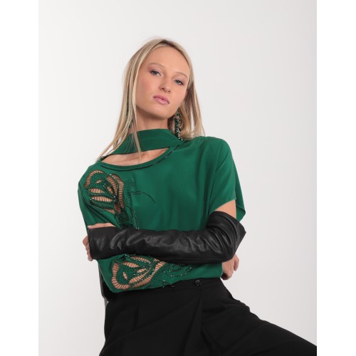 Blouse Cristale en soie verte