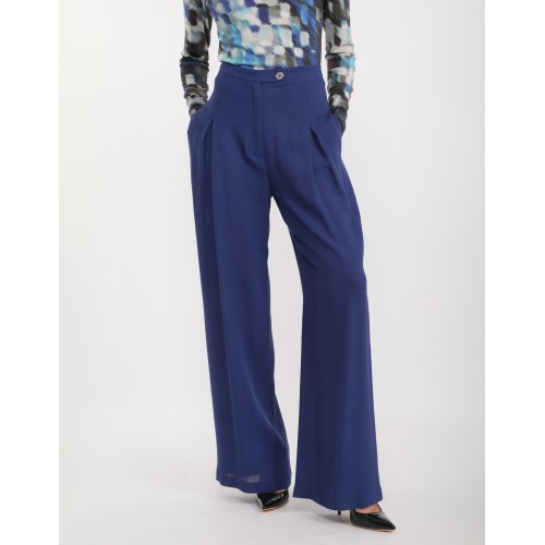 Pantalon large en crêpe bleu Verusca