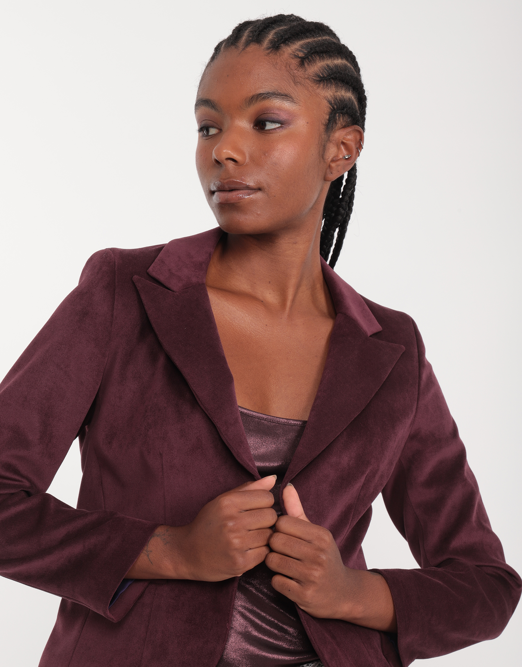 Short jacket in plum eco-suede 